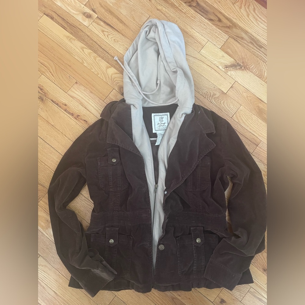 Brown Corduroy Utility Jacket with Hoodie